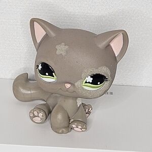 Lps littlest Pet Shop #467 Flocked Fuzzy Grey Bon Bon Sitting Cat Shorthair Real
